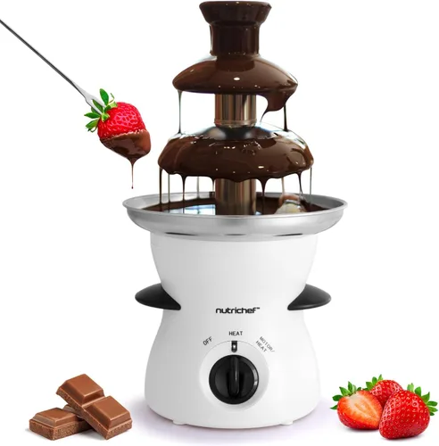 NutriChef Fuente eléctrica de fondue de chocolate de 3 niveles | Molde de chocolate para encimera y olla calentadora | Fácil de limpiar, perfecta