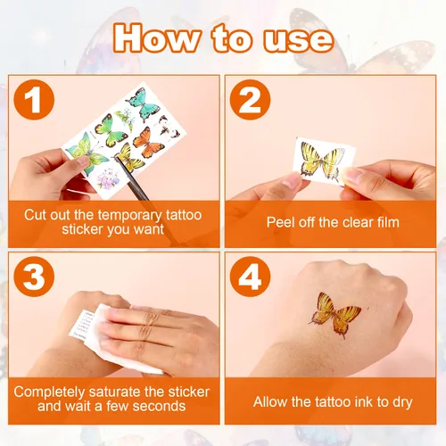 Miniatura 3 de 100 tatuajes temporales de mariposa, coloridas flores de mariposa pequeñas, calcomanías de tatuaje, impermeables, lindos tatuajes pequeños