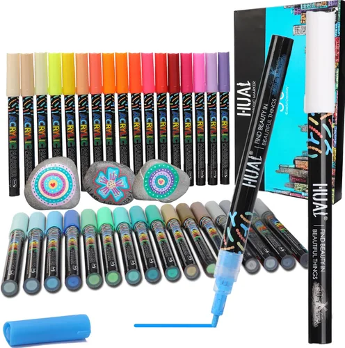 Miniatura 8 de HUAL Bolígrafos de pintura acrílica de doble punta, 24 colores finos y marcadores de punta de pincel para artistas profesionales, manualidades