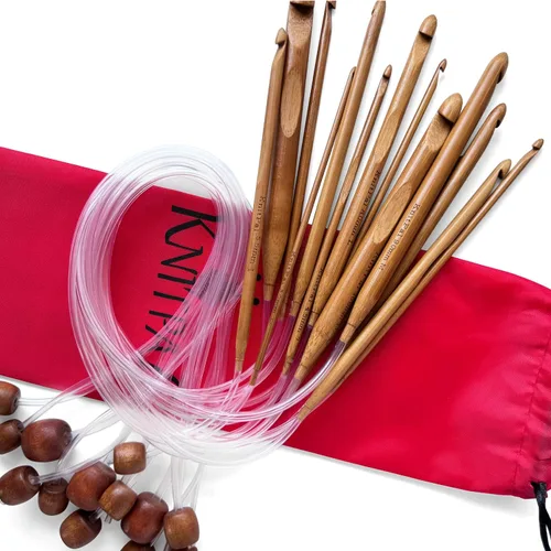 Miniatura 8 de KnitPal Juego de ganchos de ganchillo tunecinos de 32 pulgadas (31.5 in) con cable para hilo grueso, ganchos de madera afganos para manta afgana