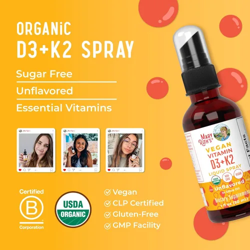 Miniatura 9 de Spray líquido vegano de vitamina D3+K2 (MK-7) con ingredientes biológicos de MaryRuth a base de plantas, vegano sin OGM, sin gluten, ketogénico