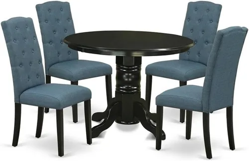 Miniatura 9 de East West Furniture SHCE3-BLK-21 - Juego de mesa de comedor moderno de 3 piezas que contiene una mesa de cocina redonda con pedestal y 2 sillas