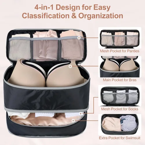 Miniatura 3 de Cambond Travel Underwear Organizer Bag - 4-in-1 Double Layer Lightweight Bra Organizer, Portable Expandable Compression Packing Cubes Travel Packing