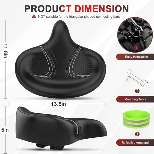 Miniatura 5 de BLUEWIND Asiento de bicicleta de gran tamaño, asiento de bicicleta ancho, diseño de respaldo novedoso para bicicleta eléctrica, ajuste universal