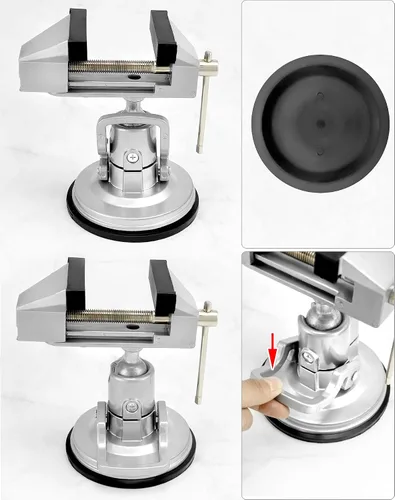 Miniatura 5 de QWORK Tornillo de base de vacío portátil con rotación multiángulo, tornillo de pivote de 3.15 pulgadas de ancho de mandíbula tornillo de banco