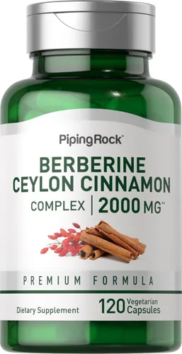 Piping Rock Berberine HCI Ceylon Cinnamon Complex | 120 cápsulas | Suplemento de extracto de hierbas | Fórmula vegetariana, sin OMG y sin gluten