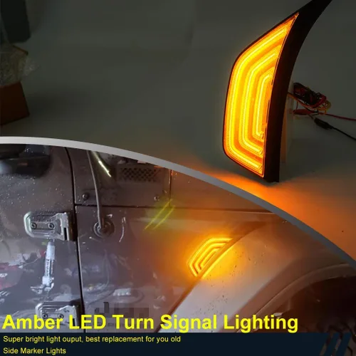 Miniatura 6 de Luces direccionales LED de marcador lateral para J'eep Wrangler 2018-2023, J'eep Gladiator 2020-2023, lente transparente, guardabarros delanteros