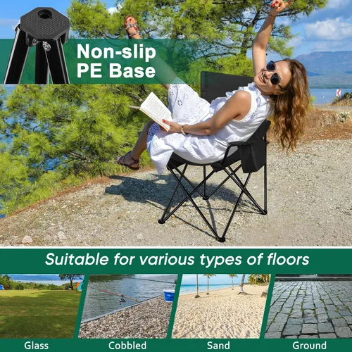 Miniatura 6 de HaSteeL Paquete de 2 sillas de camping, sillas de playa plegables grandes con bolsa refrigeradora, portavasos y bolsillo de almacenamiento, portátil