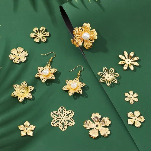 Miniatura 4 de PandaHall - 200 tapas de cuentas de flores, 10 estilos de cuentas espaciadoras de filigrana, tapas de cuentas de metal para aretes de bricolaje