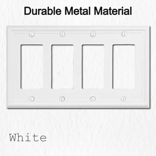 Miniatura 3 de OKAWYC Cubierta Decorativa de Interruptor de Luz Cuádruple Luca Placa de Pared de Metal, Paquete de 2 Blanco 4 Gang Cuádruple Rocker