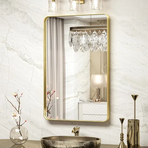 Miniatura 105 de TokeShimi Espejo redondo dorado de 36 pulgadas, espejo redondo de baño para pared con aleación de aluminio antioxidante, marco de metal dorado Oro