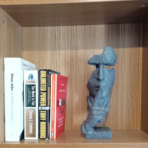 Miniatura 6 de Estatua del pensador Silence is Golden - Artesanía abstracta Keep Silent Thinker Estatua Modelo Escultura de cara y mano (dorado)
