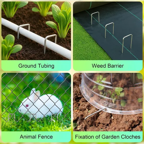 Miniatura 5 de 25 grapas de paisaje, estacas galvanizadas en forma de U de 6 pulgadas, alfileres de jardín, picos de tierra para césped y patio, estacas de tela 25