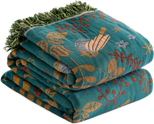 Miniatura 23 de Cobija para cama de estilo bohemio, 100 % algodón, ultra suave, edredón rústico, cobija de otoño, estampado floral, cobija grande rústica para sofá