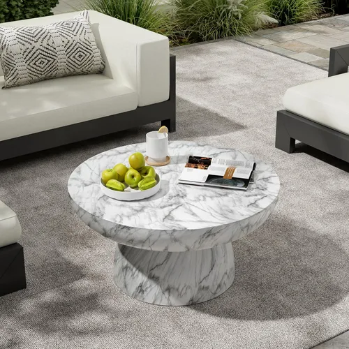 Miniatura 4 de Christopher Knight Home Patsy - Mesa de café moderna y ligera de concreto, mesa auxiliar redonda para interiores y exteriores, mesa de centro