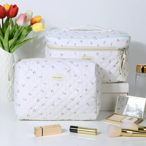 Miniatura 4 de Juoxeepy Bolsa de maquillaje de algodón, bolsa de cosméticos de viaje, bolsa de cosméticos acolchada, bolsa de aseo floral estética coqueta A01-3pcs