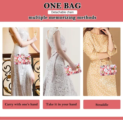Miniatura 6 de Fecialy Bolsos de noche florales para mujer, bolsos de mano con diamantes de imitación coloridos, bolso floral para novia, boda, bolso de hombro