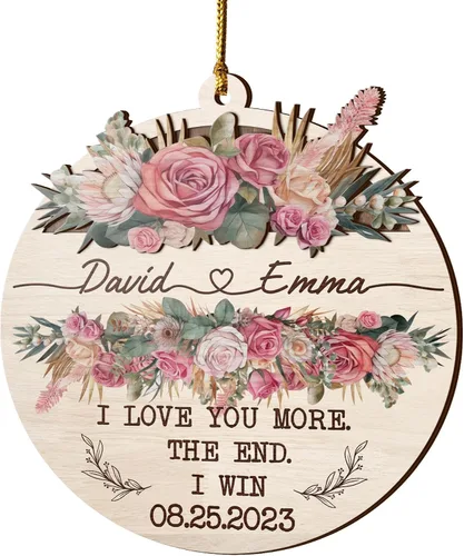 V VIBEPY Impreso en toda la superficie, adornos personalizados para parejas, adornos de Navidad, adornos de boda, 3.5 pulgadas, adornos de 3 capas,