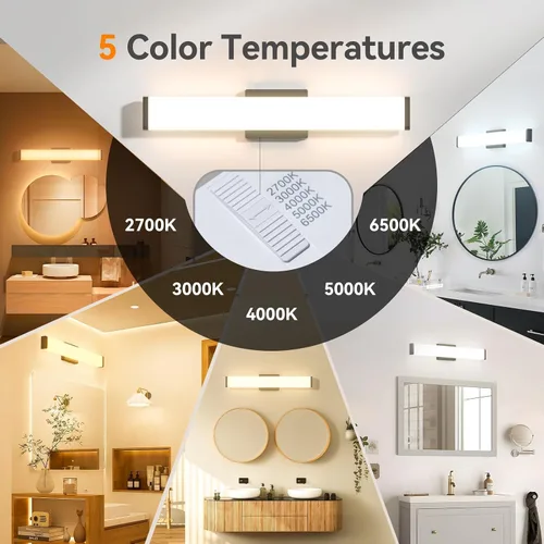 Miniatura 2 de Amico Accesorios de iluminación de baño, luces de tocador LED modernas atenuables de 5CCT de 16 pulgadas para baño, lámpara de pared negra