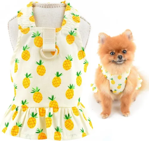Miniatura 8 de SMALLLEE_LUCKY_STORE Vestido floral de arnés para perro, lindo vestido de verano con correa para mascotas para perros pequeños, gatos y niñas