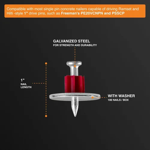 Miniatura 4 de Freeman Pasadores individuales de hormigón con arandelas 1 pulgada Acero galvanizado 100 unidades Interior y exterior Compatible