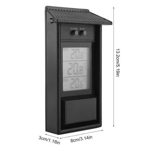 Miniatura 7 de Joyzan Termómetro digital de invernadero, impermeable al aire libre, medidor de temperatura máxima mínima, probador de temperatura alta y baja, Negro