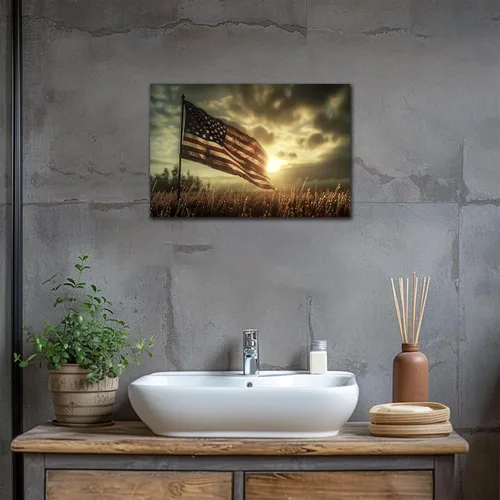 Miniatura 3 de Arte de pared de bandera estadounidense de granja, impresiones en lienzo de bandera estadounidense de país vintage, imágenes rústicas de bandera