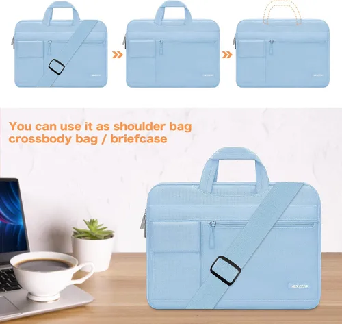 Miniatura 5 de MOSISO Bolsa de hombro para laptop compatible con MacBook Air/Pro, portátil de 13-13.3 pulgadas, funda de poliéster con solapa para maletín, azul