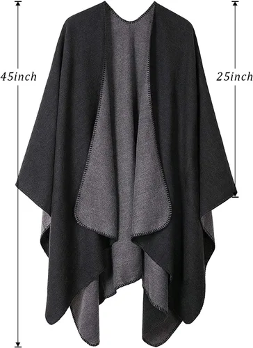 Miniatura 4 de Chal de punto para mujer, a cuadros, con parte delantera abierta, tipo poncho, tipo capa envolvente