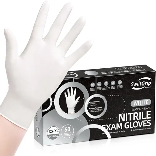 Miniatura 10 de SwiftGrip - Guantes de nitrilo desechables para examen, 3 mil, medianos, caja de 1000, guantes de nitrilo blancos desechables sin látex para uso