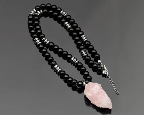 Miniatura 7 de ElisaJewelryArt - Collar unisex con dije de cristal de amatista puntiaguda natural y piedra de ónix negro, con cierre de piedra de Feng Shui, collar