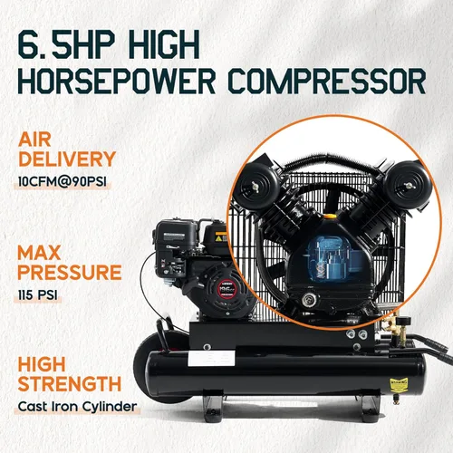 Miniatura 3 de Albott 6.5HP Gas Powered Air Compressor, 8 Gallon Portable Horizontal Tank, 196cc Loncin Engine, 10 CFM at 115 PSI, Wheeled Piston Pump for Workshop