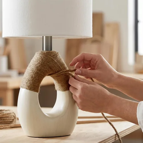 Miniatura 3 de OYEARS Lámparas de mesa bohemias de 19" para dormitorio, sala de estar, adecuadas para espacios pequeños, lámpara de ratán de granja, diseño de Beige
