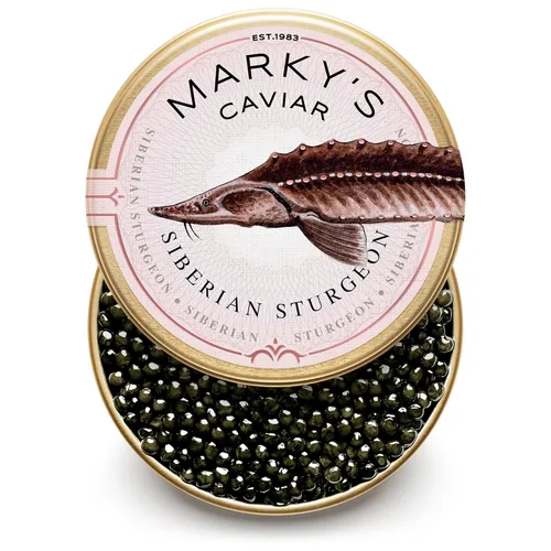 MARKY'S Caviar de Esturión Siberiano Real - 1 oz / 28 g - Caviar Negro Premium Malossol de Esturión - ENTREGA GARANTIZADA DURANTE LA NOCHE
