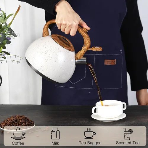 Miniatura 8 de Tetera, Vegoran Tetera Silbante de 100 OZ / 3 Litros, Teteras para Estufa de Acero Inoxidable Grado Alimenticio con Mango Plegable