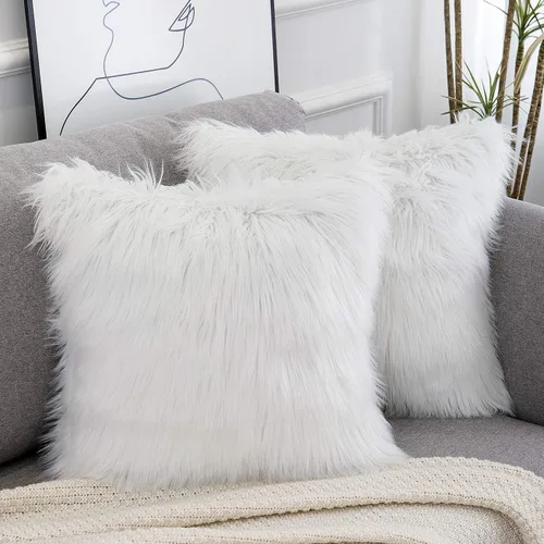 Miniatura 17 de Juego de 2 fundas de almohada mullidas decorativas - Nueva serie de lujo estilo merino - Fundas de almohada de piel sintética - Fundas de cojín