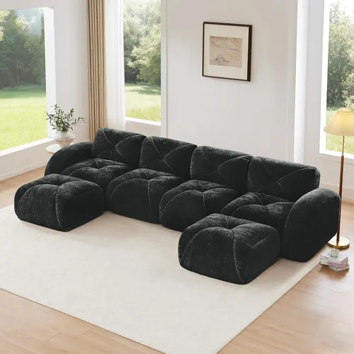 Miniatura 34 de Sofás modulares modulares de 110.6 pulgadas para sala de estar, sofá moderno de terciopelo sin hueso, no requiere montaje, cómodo sofá sin hueso