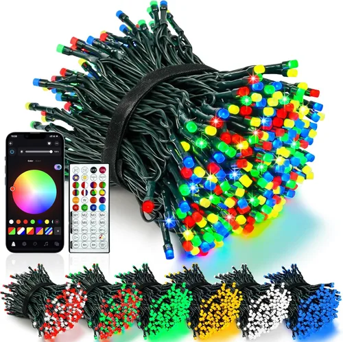 Miniatura 18 de Luces de Navidad controladas por voz con control remoto, cadena de 300 luces LED de 99 pies para interiores y exteriores con 12 modos, 3