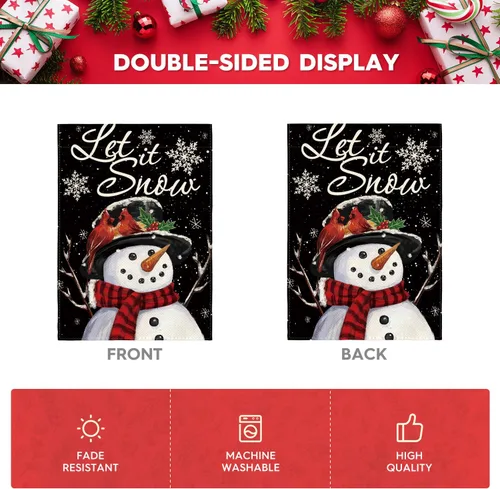 Miniatura 6 de AVOIN colorlife Deje que nieve muñeco de nieve copo de nieve bandera de Navidad de jardín 12x18 pulgadas de doble cara, bandera decorativa de granja