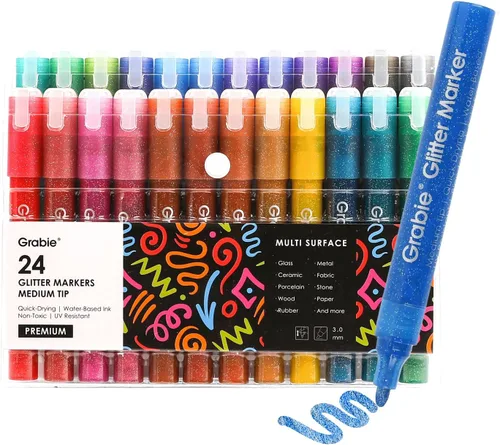 Miniatura 9 de Grabie - Marcadores de purpurina metálicos, marcadores de pintura acrílica de punta extrafina, bolígrafos de purpurina de tinta a base de agua