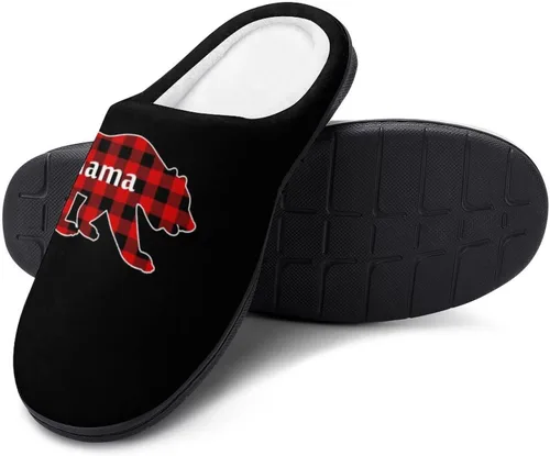 Miniatura 4 de Plaid Mama Bear - Pantuflas de algodón para mujer, acogedoras y cálidas, para interiores y exteriores