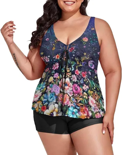 Miniatura 3 de Apfopard Womens Plus Size Printed Tankini Sets Crop Tank Top and Boyshort Two Piece Swimsuits Swimwear Boy Shorts 2023 High