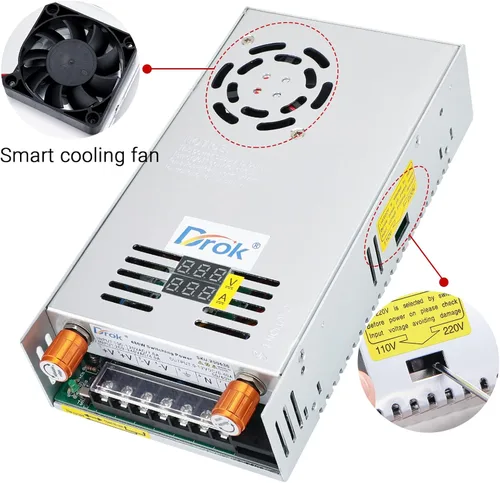Miniatura 4 de DROK Fuente de alimentación de 12V, CA 110V 220V a CC 0-12V 0-40A 480W Convertidor Buck, adaptador regulado ajustable de voltaje y amperios 5V 9V