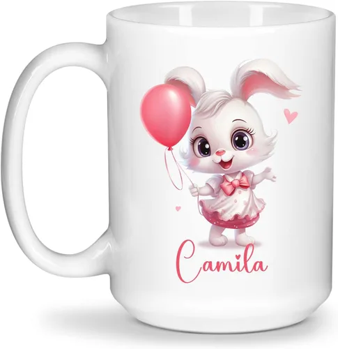 Miniatura 8 de Taza de viaje de cerámica personalizada de conejo, taza con nombre personalizado para los amantes de los conejos, taza de té con nombre temático