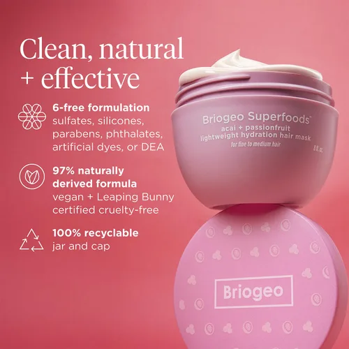 Miniatura 10 de Briogeo Superfoods Acai + Passionfruit - Mascarilla ligera de hidratación para cabello fino, acondicionador profundo para cabello fino, aumenta