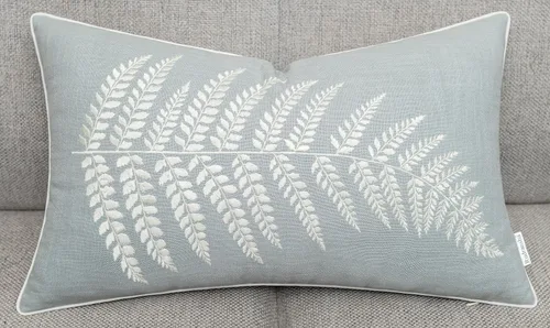 Miniatura 5 de Rudransha Funda de almohada lumbar con bordado de hojas de helecho botánico, 12 x 18 pulgadas, algodón de huevo de Robin Robins Huevo-helecho