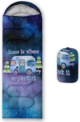 HOSIMA Saco de dormir con estampado de remolques de viaje para niños, saco de dormir ultraligero, saco de dormir de camping para adultos y niñas,