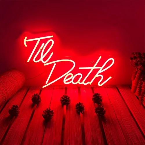 Miniatura 2 de Letreros de neón Til Death, acrílico transparente con atenuador, letreros luminosos para decoración de interiores y dormitorio, pared, bar, fiesta