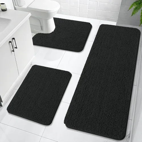 Miniatura 22 de OLANLY Juego de Alfombras de Baño de 3 Piezas, Tapetes de Baño de Chenilla Suave y Absorbente y Alfombra de Contorno en Forma de U para Inodoro