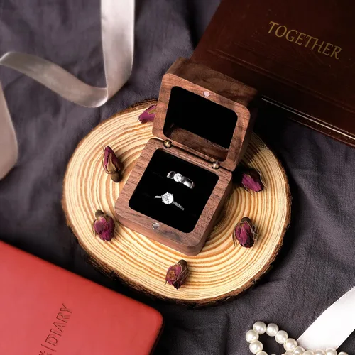 Miniatura 4 de Caja de anillos, caja de anillo de boda para propuesta, soporte de anillo de compromiso regalo para el día de la boda, caja de anillos rústica